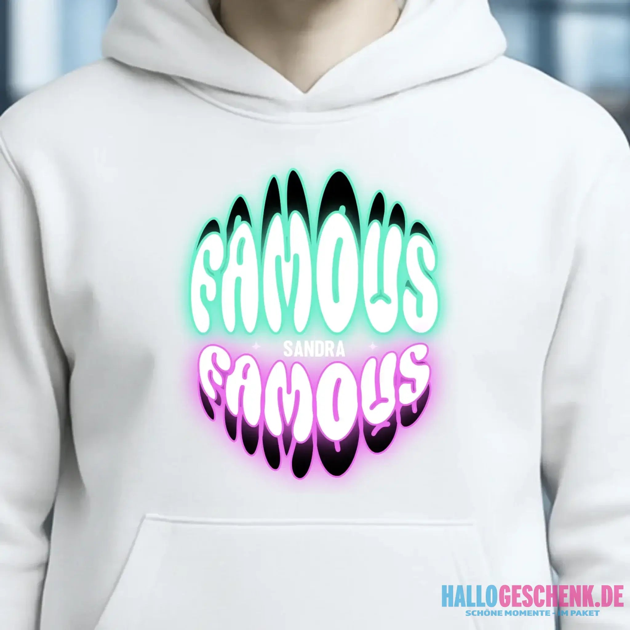 FAMOUS + Name • personalisierter Text • Unisex Premium Hoodie XS-5XL aus Bio-Baumwolle für Damen & Herren • Exklusivdesign • personalisiert