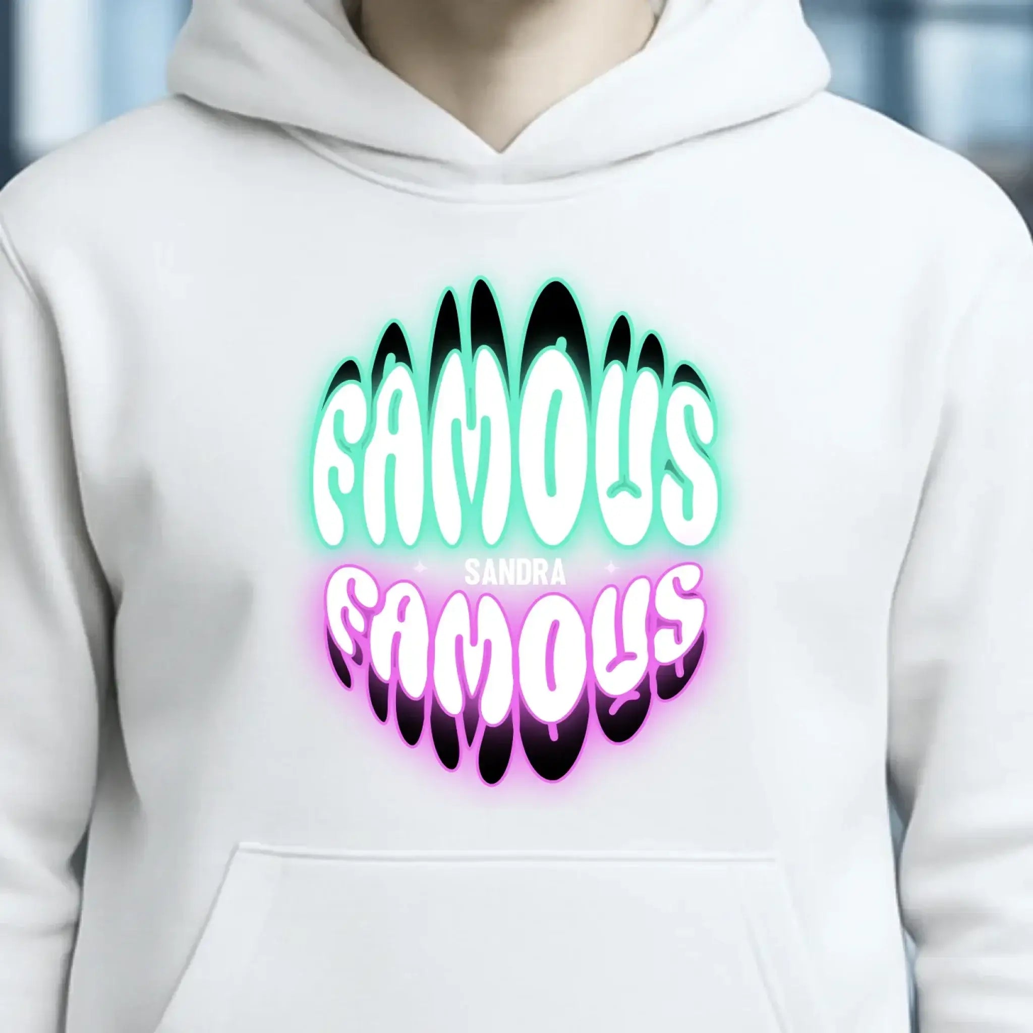 FAMOUS + Name • personalisierter Text • Unisex Premium Hoodie XS-5XL aus Bio-Baumwolle für Damen & Herren • Exklusivdesign • personalisiert