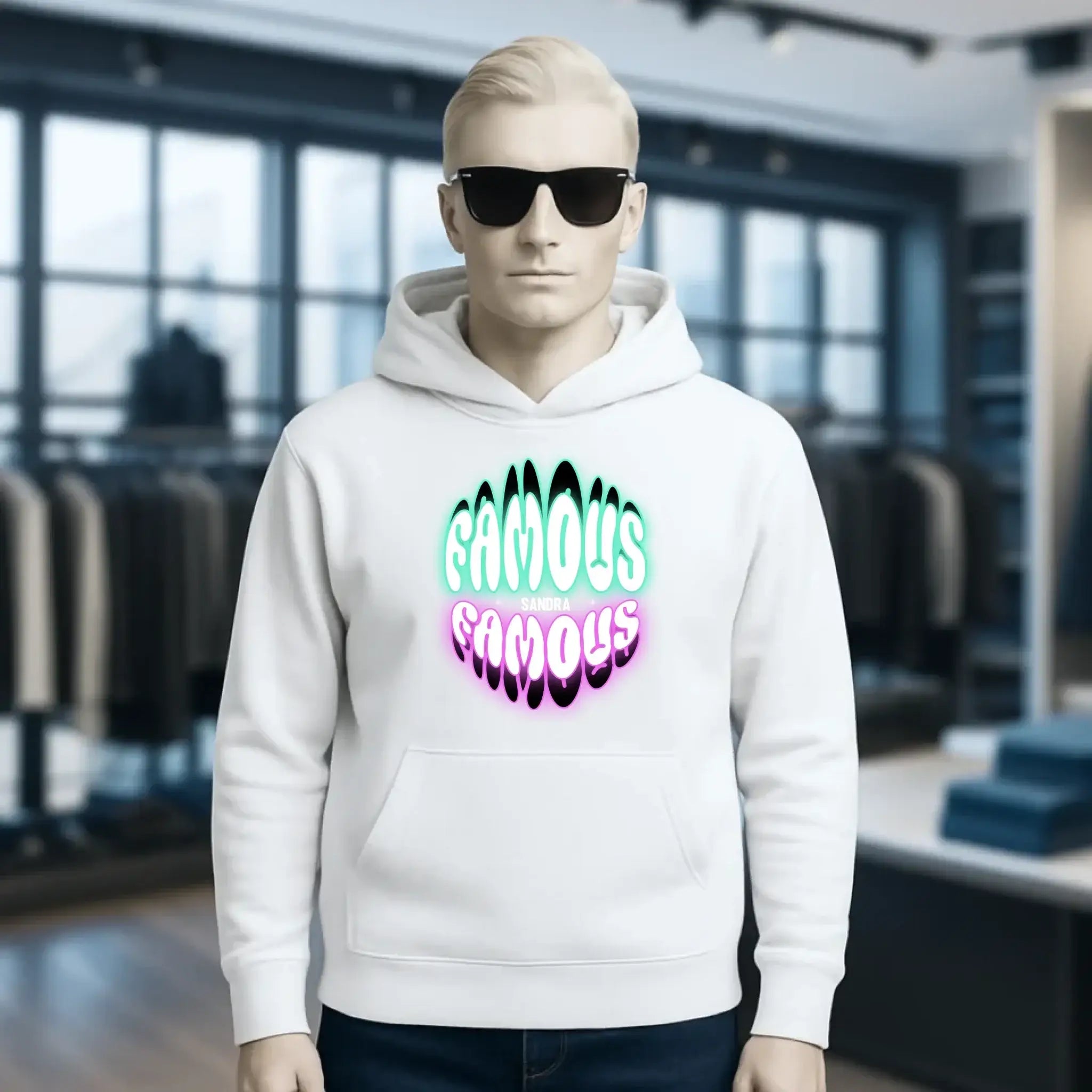 FAMOUS + Name • personalisierter Text • Unisex Premium Hoodie XS-5XL aus Bio-Baumwolle für Damen & Herren • Exklusivdesign • personalisiert