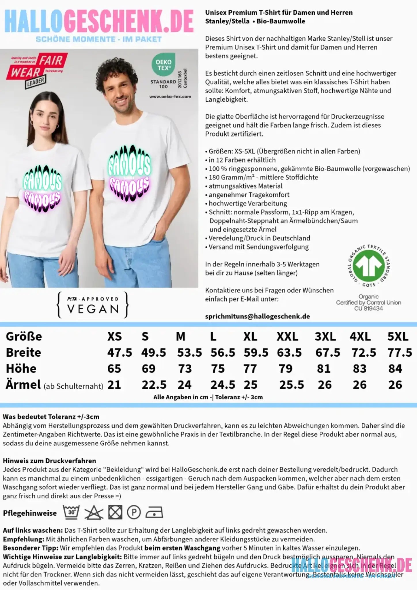 FAMOUS + Name • personalisierter Text • Unisex Premium T-Shirt XS-5XL aus Bio-Baumwolle für Damen & Herren • Exklusivdesign • personalisiert