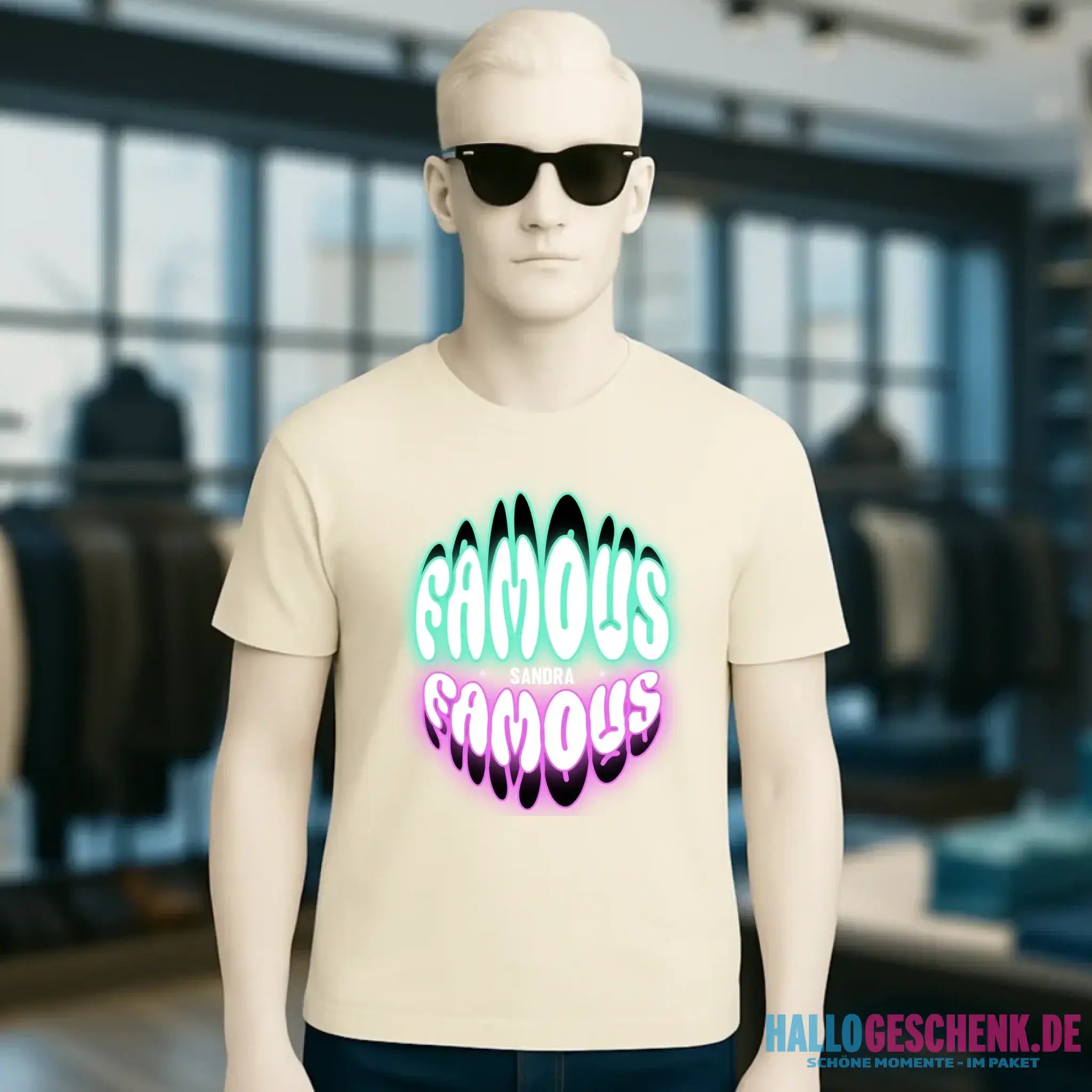 FAMOUS + Name • personalisierter Text • Unisex Premium T-Shirt XS-5XL aus Bio-Baumwolle für Damen & Herren • Exklusivdesign • personalisiert