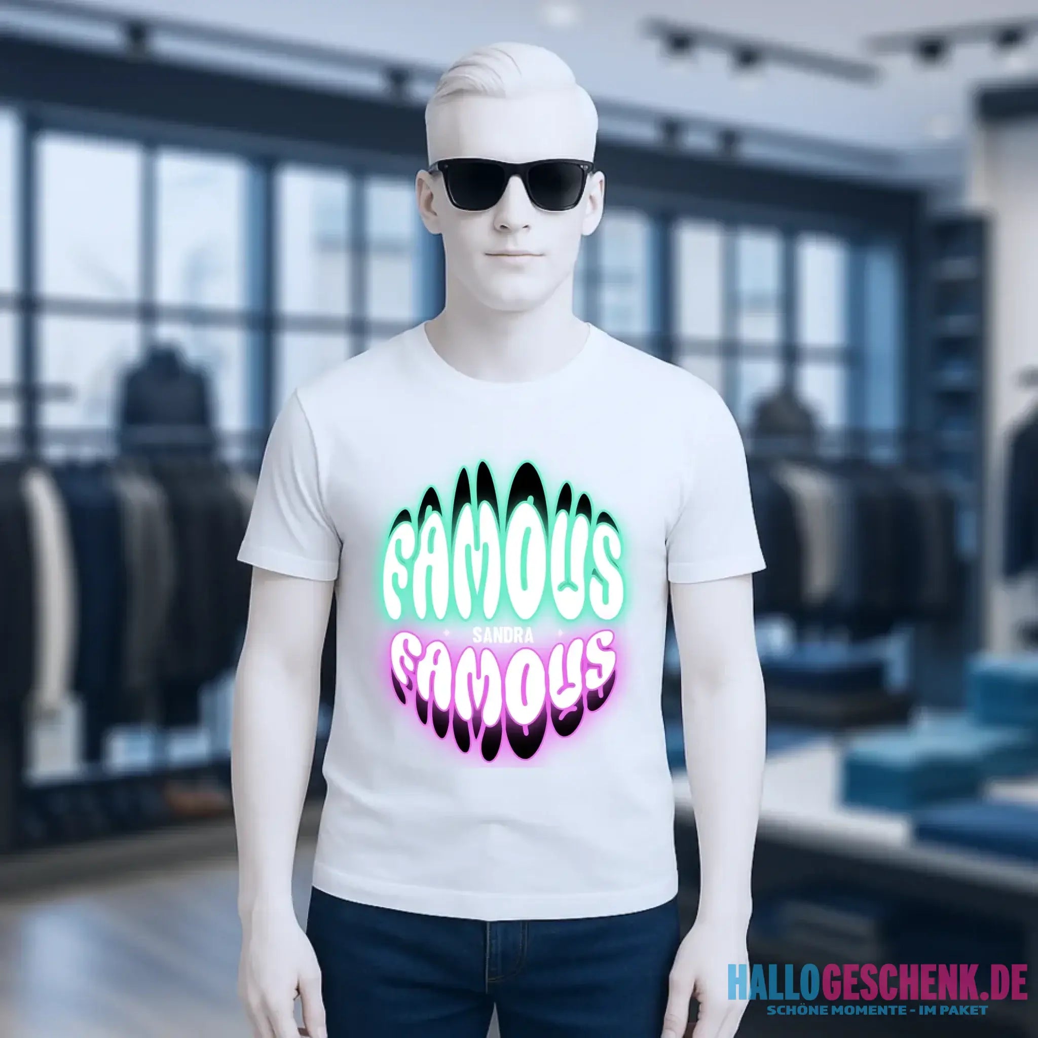 FAMOUS + Name • personalisierter Text • Unisex Premium T-Shirt XS-5XL aus Bio-Baumwolle für Damen & Herren • Exklusivdesign • personalisiert