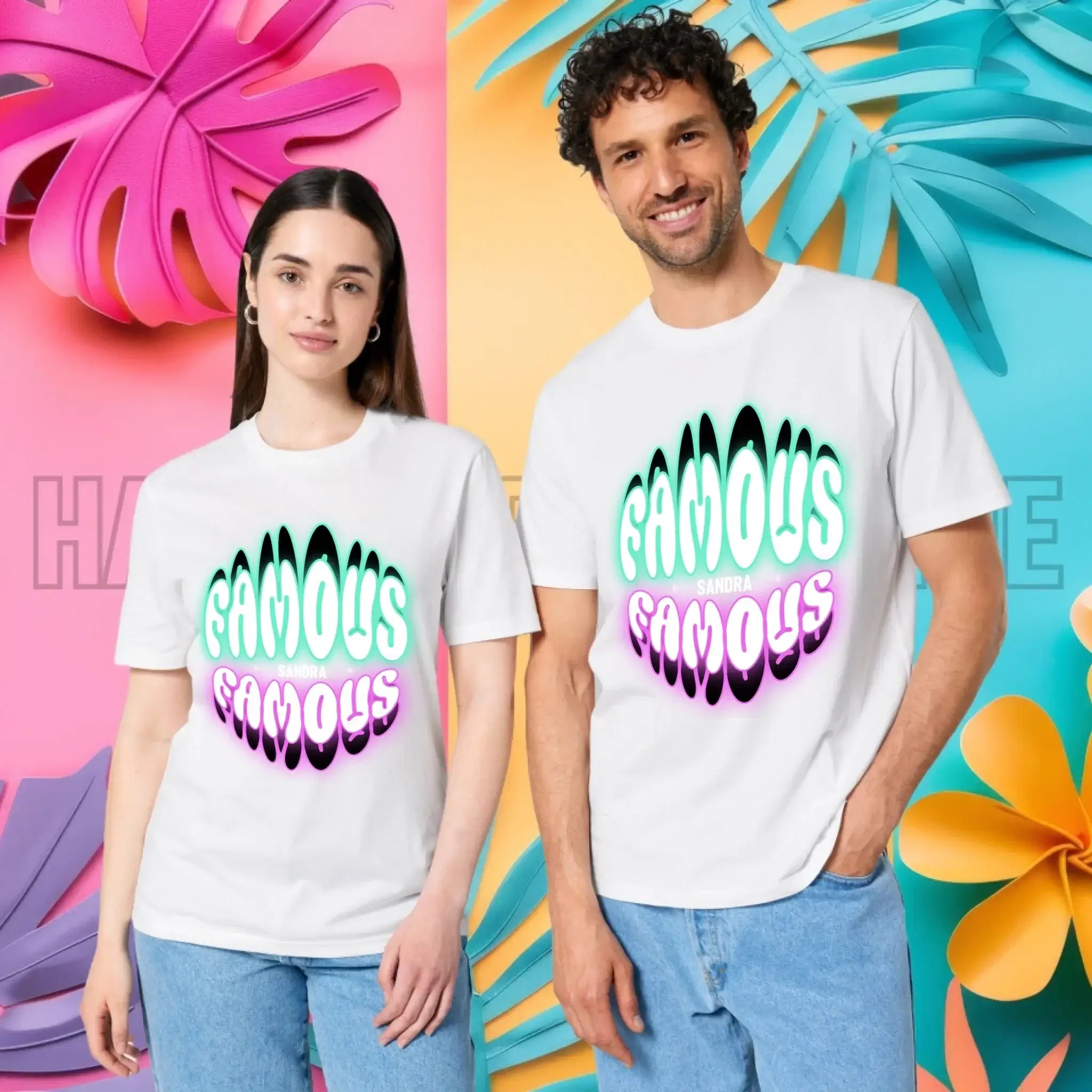 FAMOUS + Name • personalisierter Text • Unisex Premium T-Shirt XS-5XL aus Bio-Baumwolle für Damen & Herren • Exklusivdesign • personalisiert