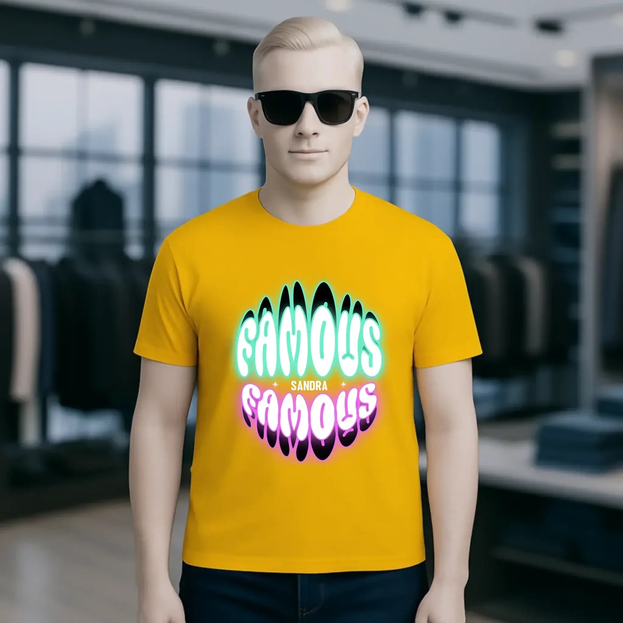 FAMOUS + Name • personalisierter Text • Unisex Premium T-Shirt XS-5XL aus Bio-Baumwolle für Damen & Herren • Exklusivdesign • personalisiert