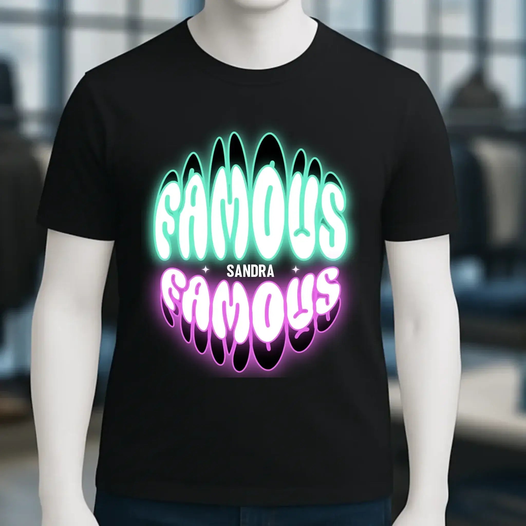 FAMOUS + Name • personalisierter Text • Unisex Premium T-Shirt XS-5XL aus Bio-Baumwolle für Damen & Herren • Exklusivdesign • personalisiert