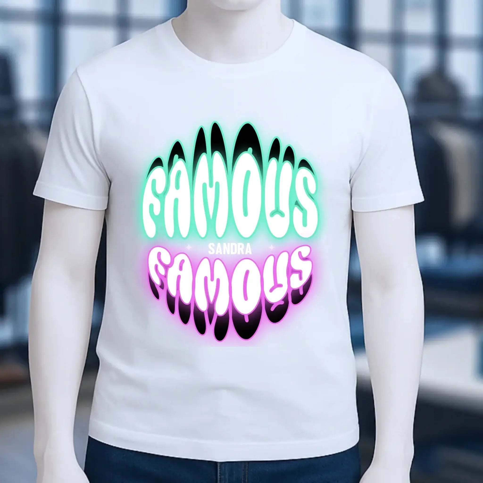 FAMOUS + Name • personalisierter Text • Unisex Premium T-Shirt XS-5XL aus Bio-Baumwolle für Damen & Herren • Exklusivdesign • personalisiert