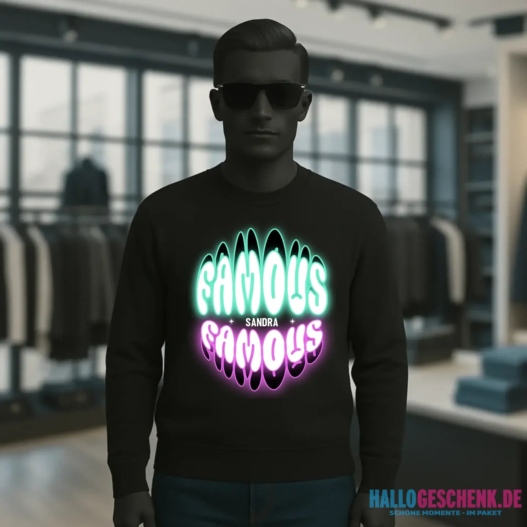 FAMOUS + Name • personalisierter Text • Unisex Sweatshirt Bio-Baumwolle in 4 Farben XS-3XL • personalisiert