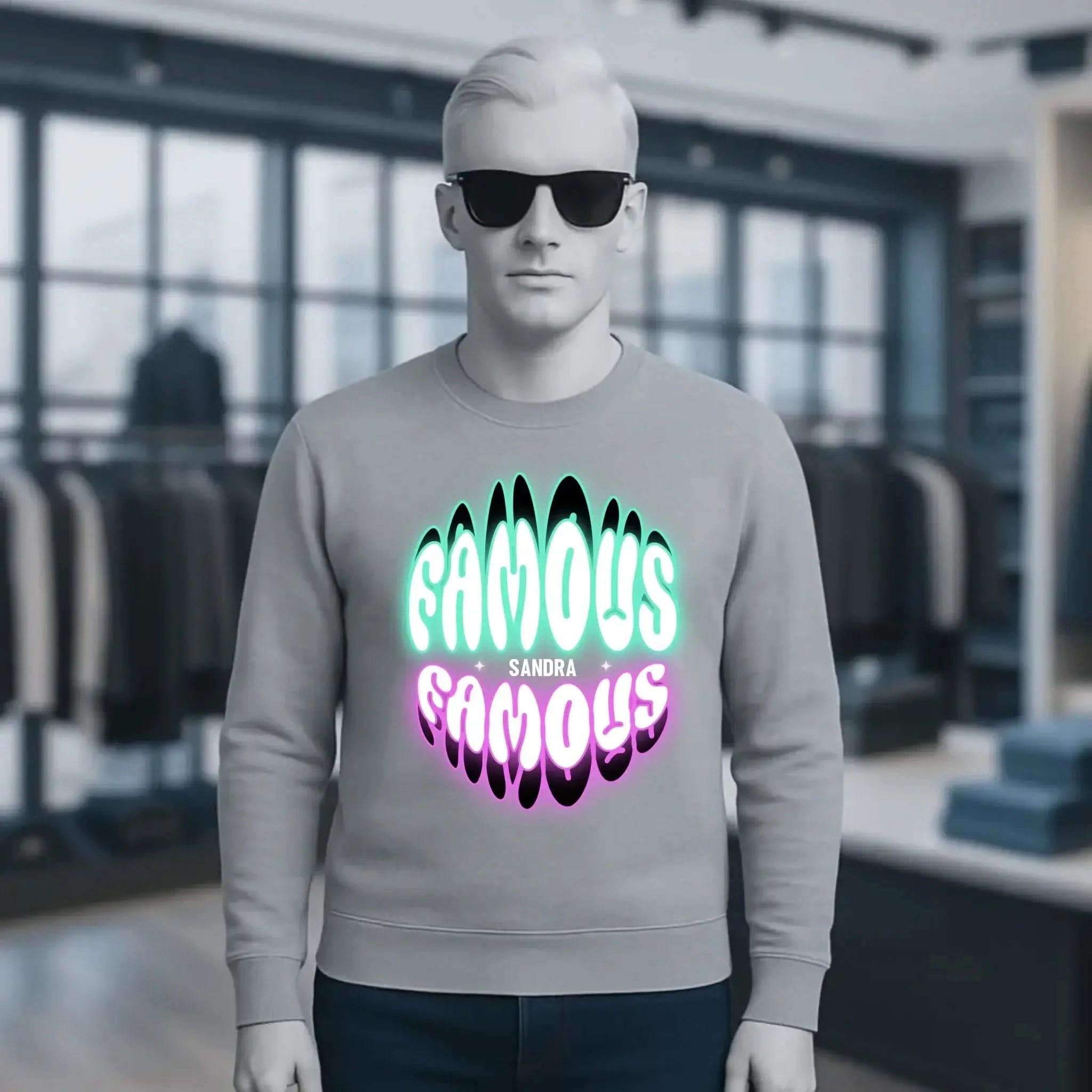FAMOUS + Name • personalisierter Text • Unisex Sweatshirt Bio-Baumwolle in 4 Farben XS-3XL • personalisiert