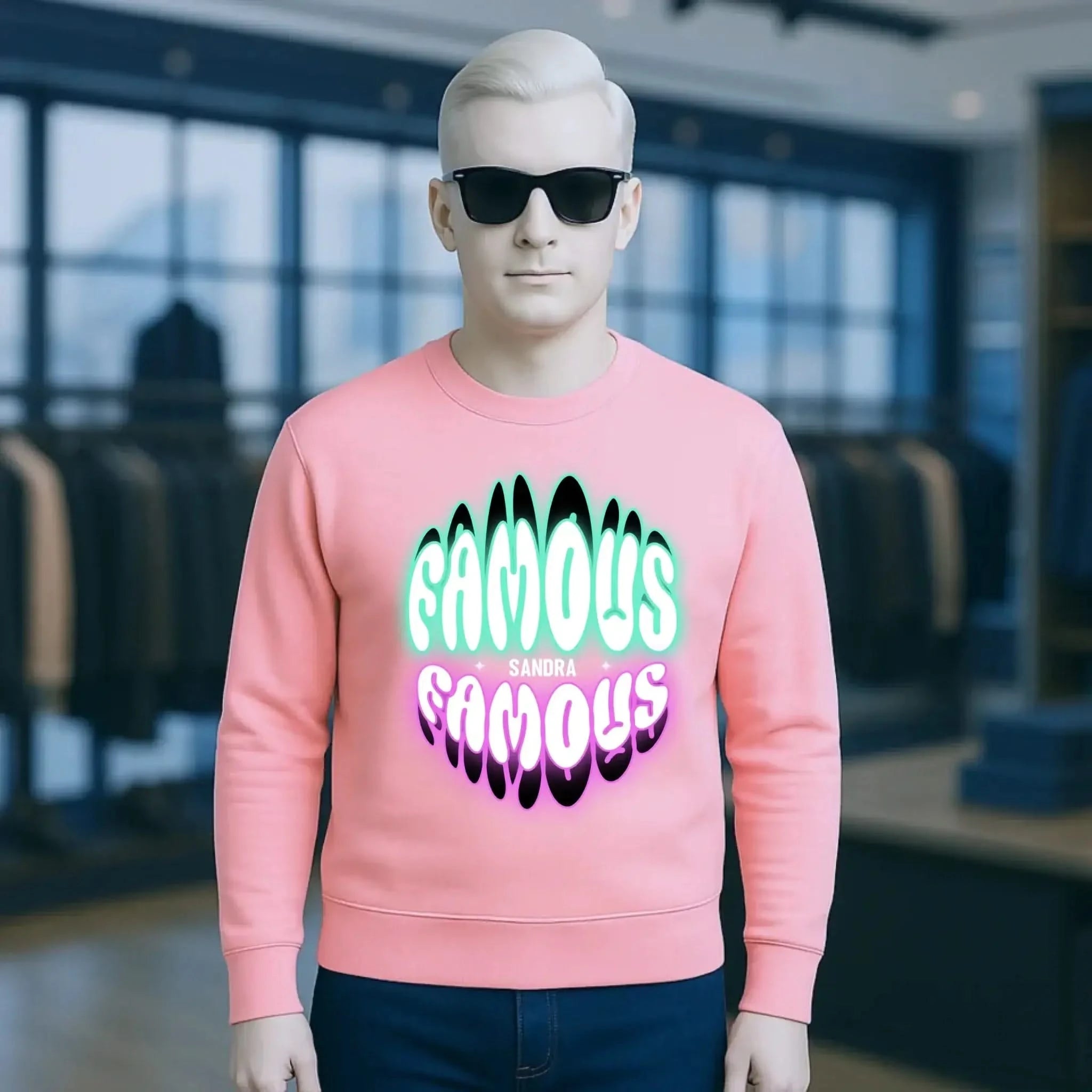 FAMOUS + Name • personalisierter Text • Unisex Sweatshirt Bio-Baumwolle in 4 Farben XS-3XL • personalisiert