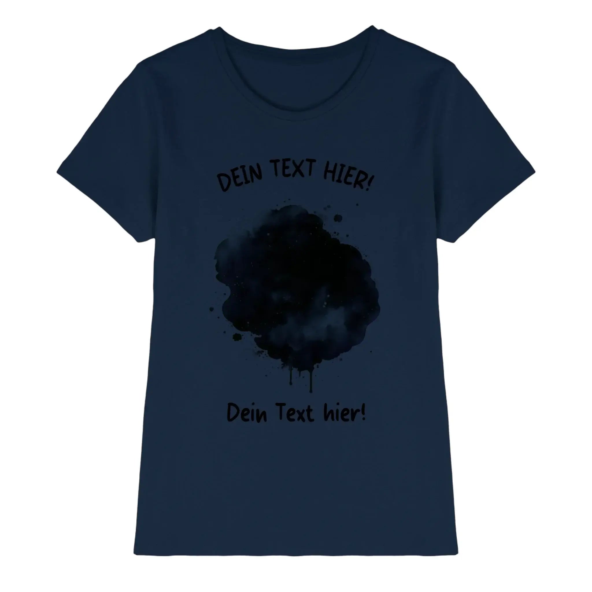 Navyblaue kurzarm t shirt mit schwarzem farbflecken effekt und platzhaltertext aus der statement collection