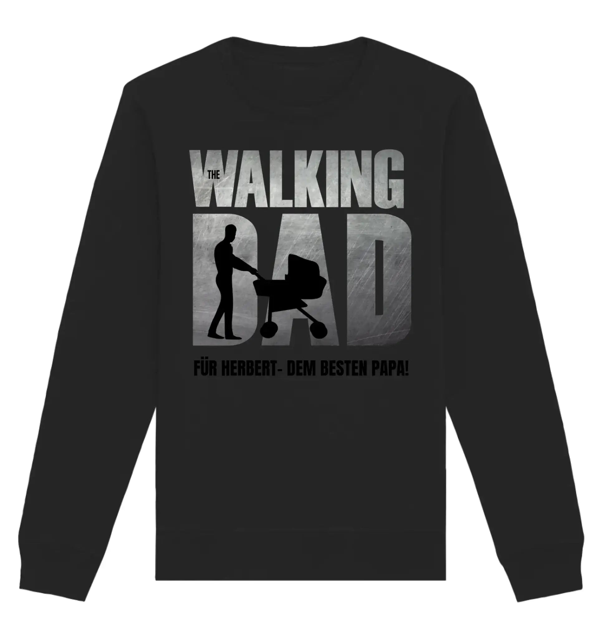 Schwarzer langarm sweatshirt mit grauem walking dad motiv und deutschem text ideal für vatertag und beste papa geschenke