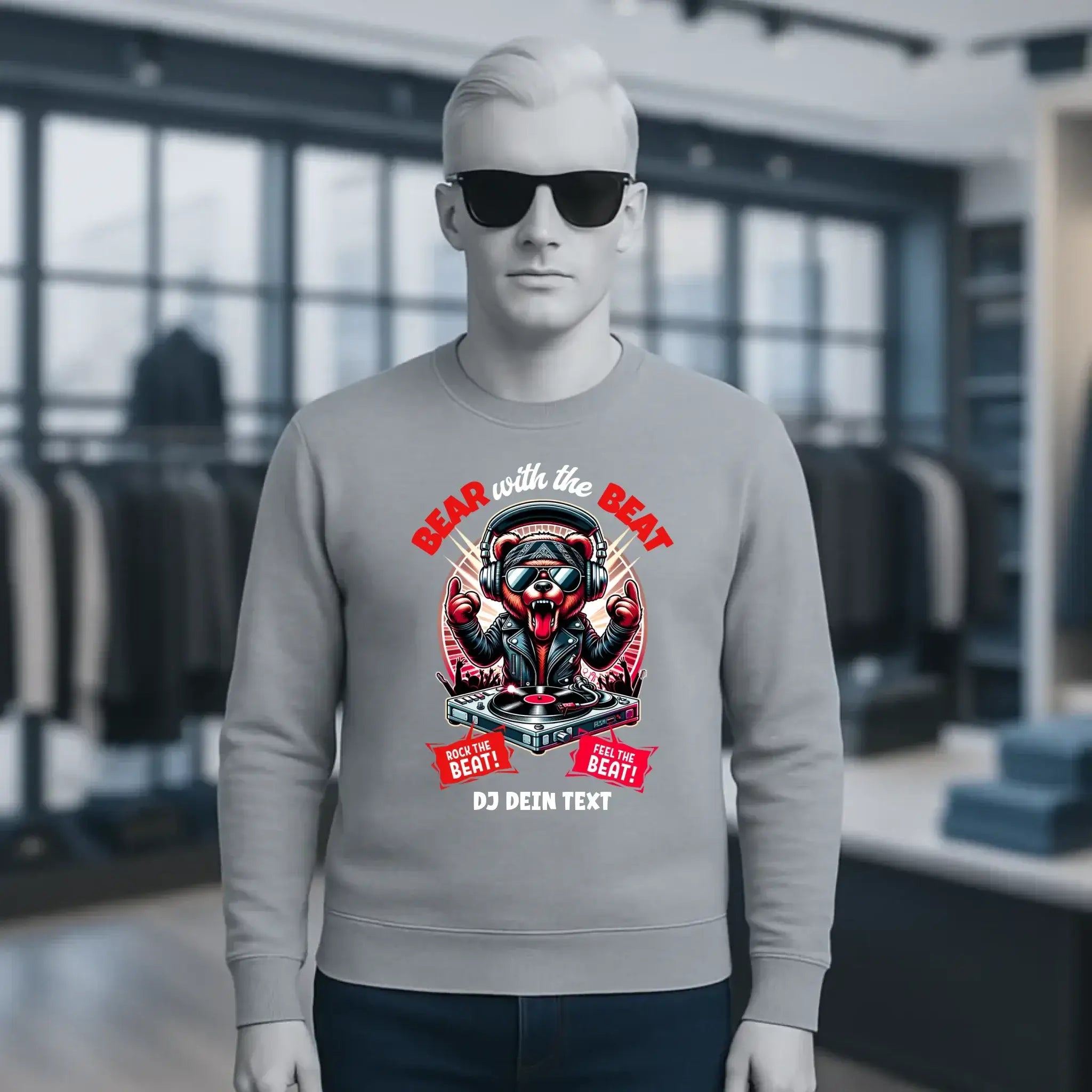Feel the beat • DJ Dein Text • Musik • Music • Hip Hop • Rnb • Techno • House • Charts • Unisex Sweatshirt Bio-Baumwolle in 4 Farben XS-3XL • personalisiert