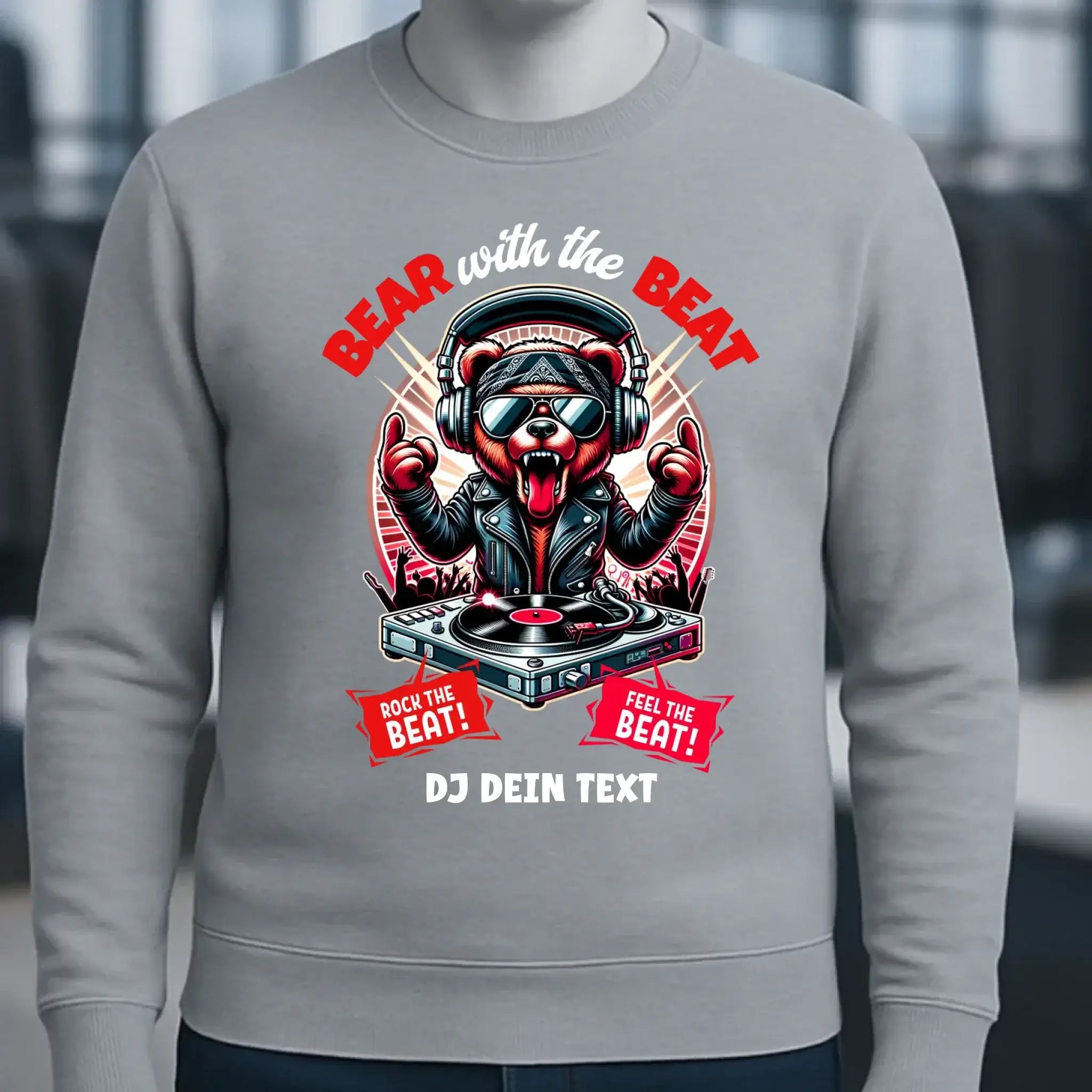 Feel the beat • DJ Dein Text • Musik • Music • Hip Hop • Rnb • Techno • House • Charts • Unisex Sweatshirt Bio-Baumwolle in 4 Farben XS-3XL • personalisiert
