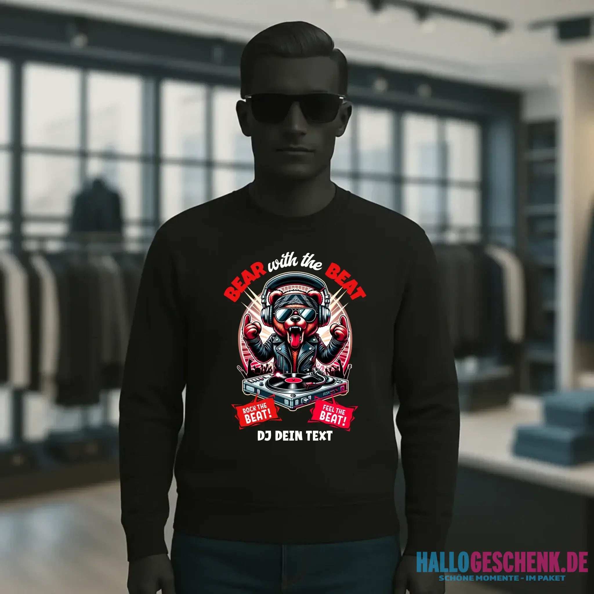 Feel the beat • DJ Dein Text • Musik • Music • Hip Hop • Rnb • Techno • House • Charts • Unisex Sweatshirt Bio-Baumwolle in 4 Farben XS-3XL • personalisiert
