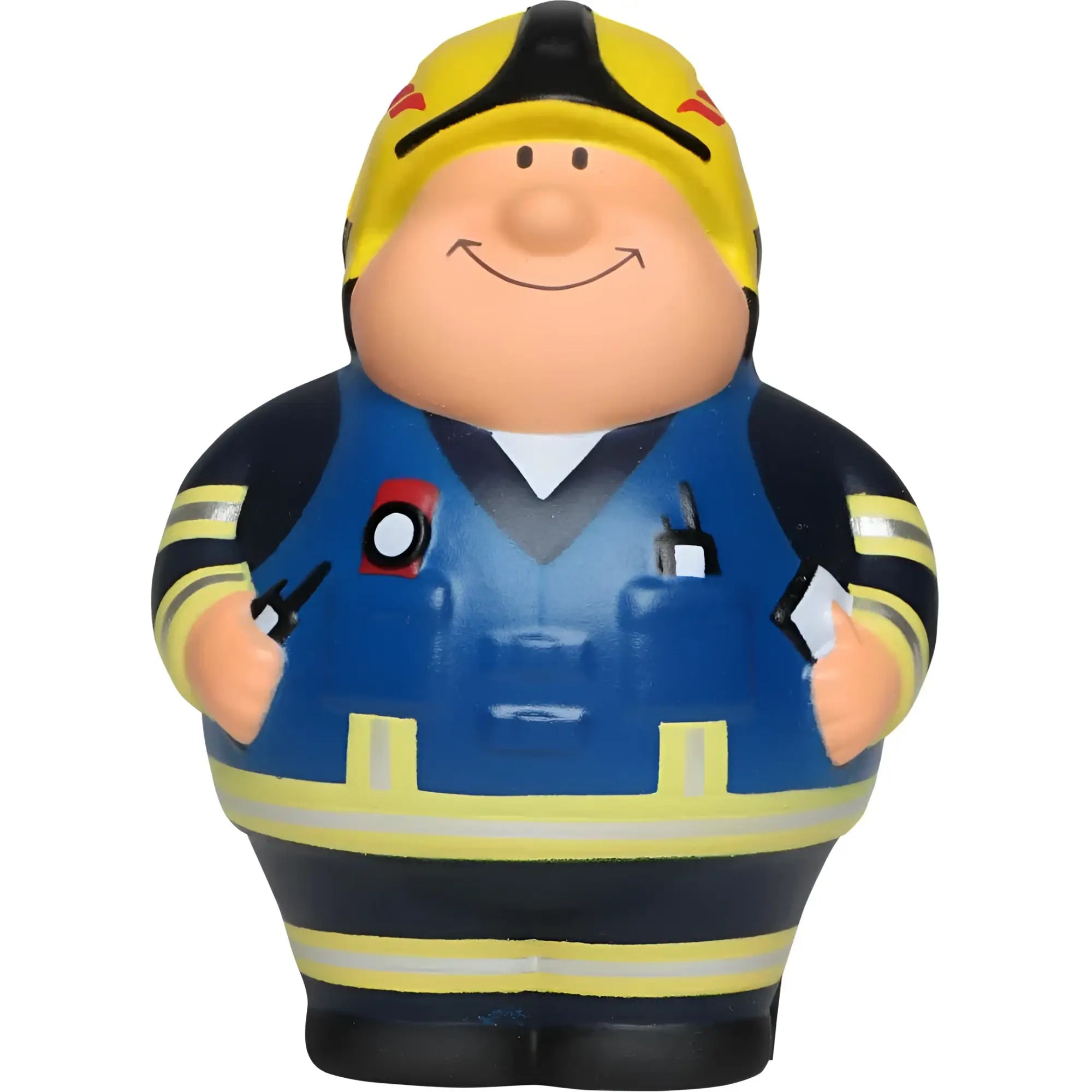 Feuer bert 2.0 gelb schwarzer feuerwehr stressball mit blauen uniform details zum knautschen