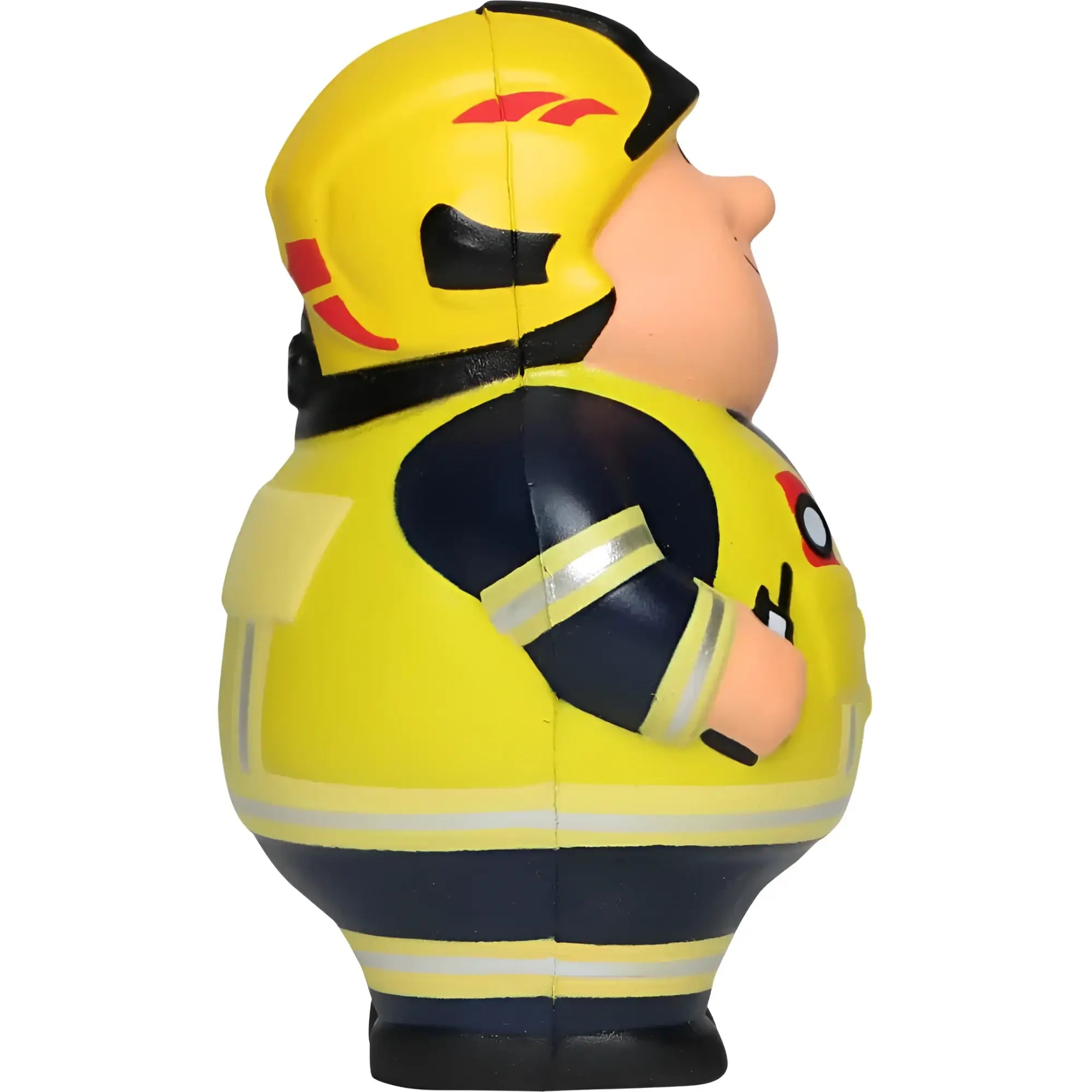 Feuer bert 2.0 gelb schwarzer feuerwehrmann stressball mit roten akzenten am helm zum knautschen