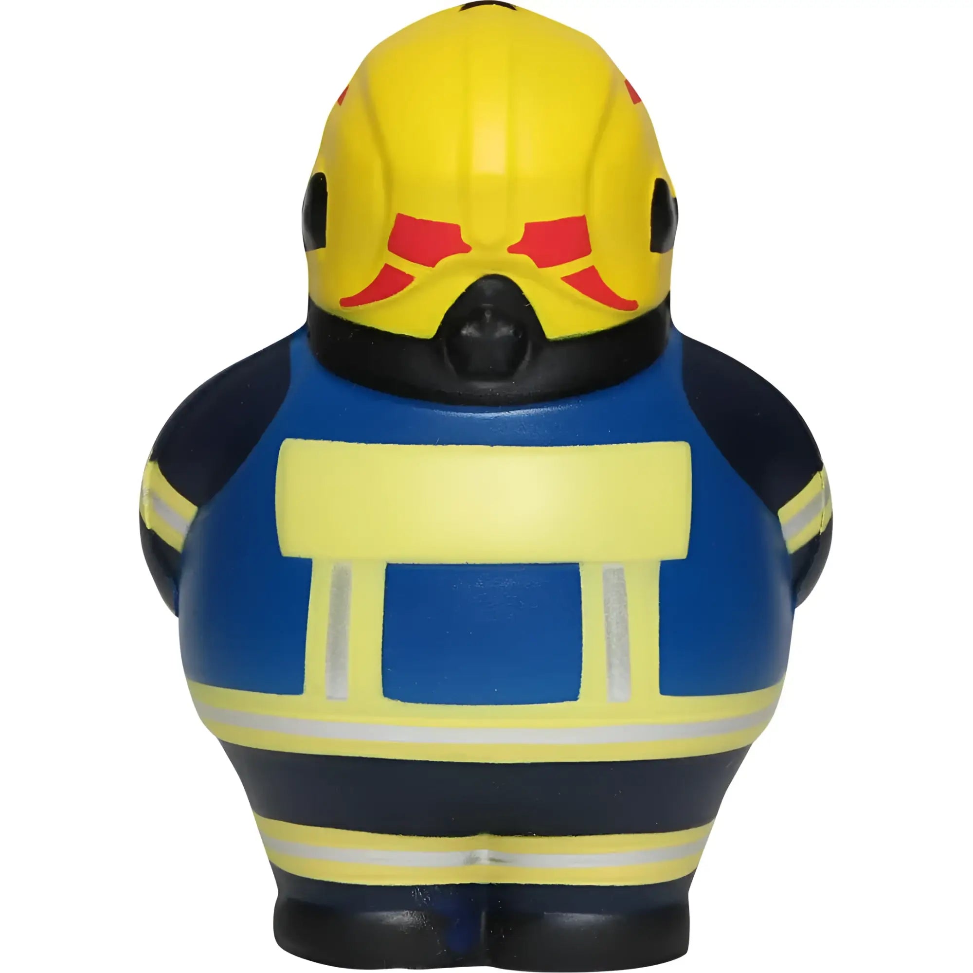 Gelber und blauer feuer bert 2.0 stressball feuerwehrmann mit roten helm-markierungen zum knautschen