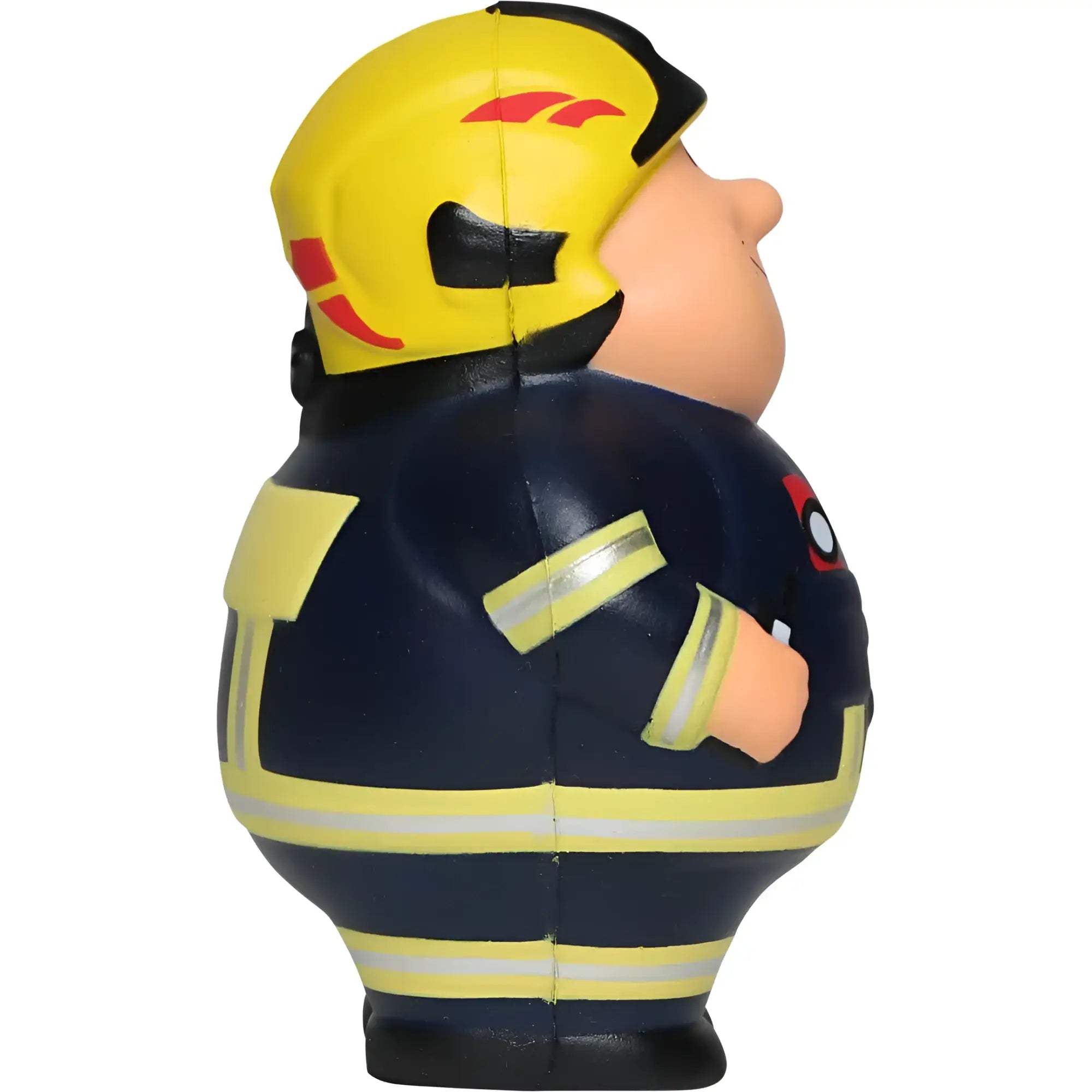 Gelber und schwarzer feuerwehrmann stressball mit reflektierenden streifen von feuer bert 2.0 zum knautschen