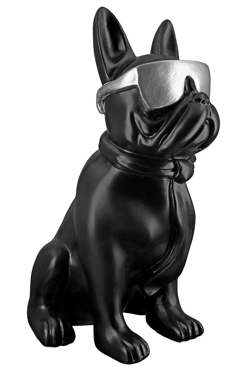 Figur: Bulldogge „Cool Dog“ • Kunstharz • Schwarz / Silber • 35×18×24,5 cm • Gilde - Figur