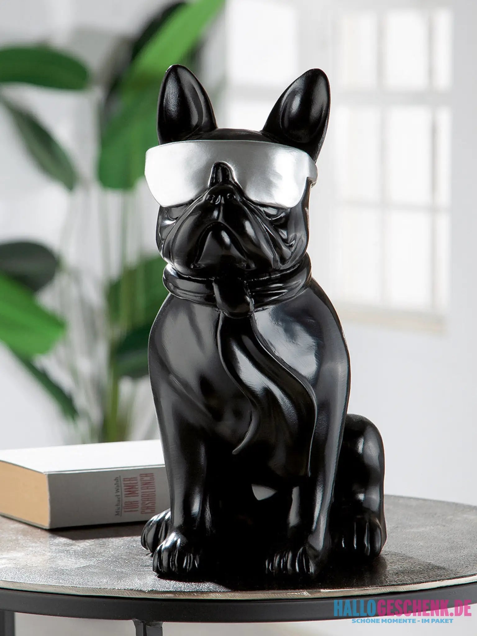 Figur: Bulldogge „Cool Dog“ • Kunstharz • Schwarz / Silber • 35×18×24,5 cm • Gilde - Figur