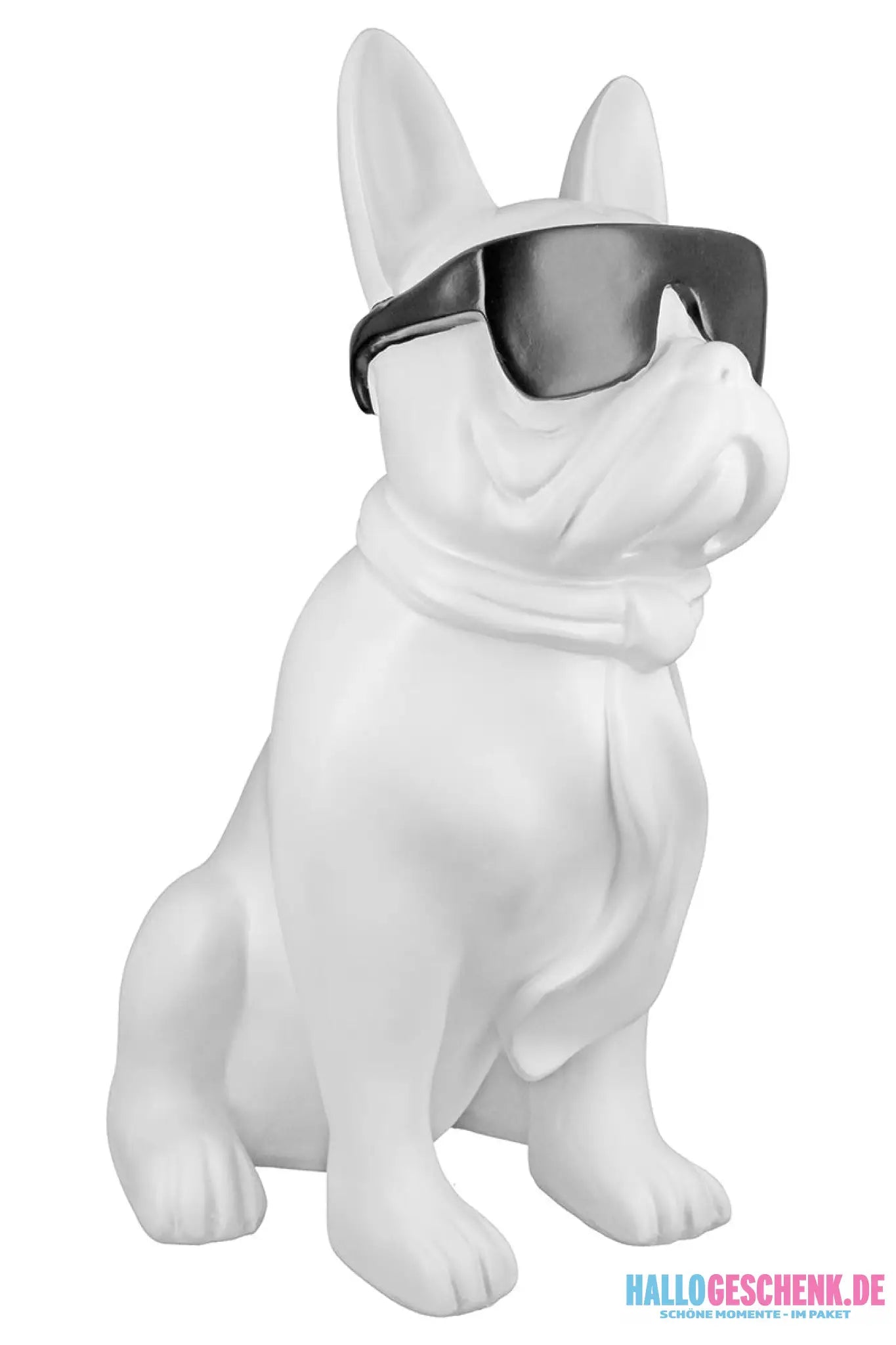 Figur: Bulldogge „Cool Dog“ • Kunstharz • Weiß / Schwarz • 35×18×24,5 cm • Gilde - Figur
