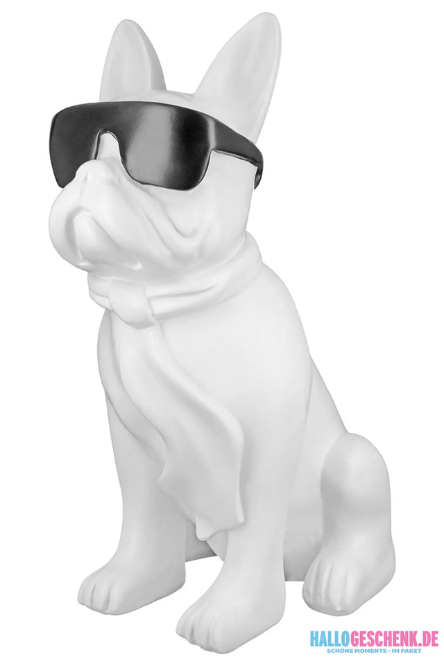 Figur: Bulldogge „Cool Dog“ • Kunstharz • Weiß / Schwarz • 35×18×24,5 cm • Gilde - Figur