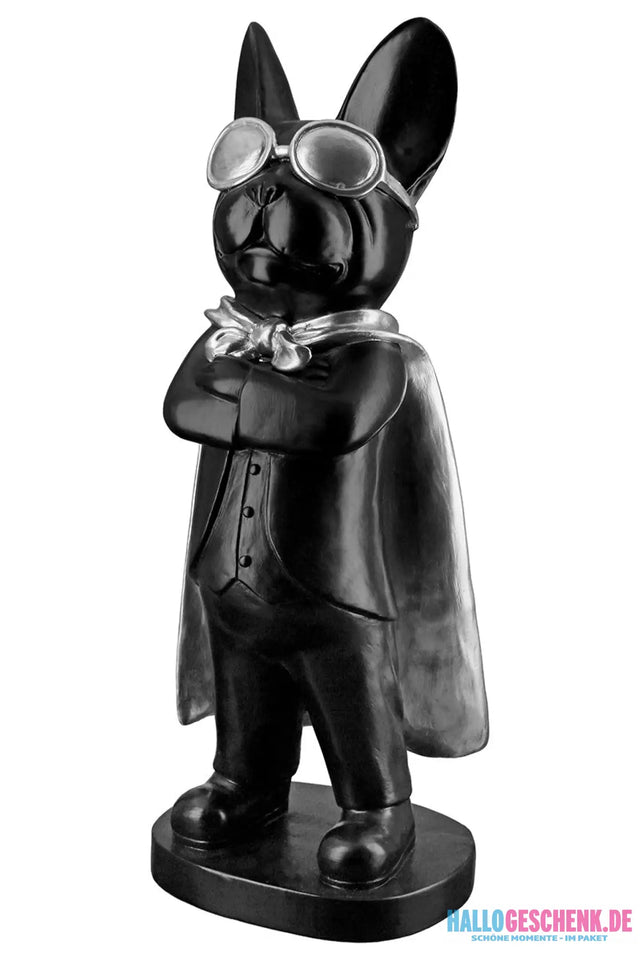 Figur: Bulldogge „Hero Dog“ • Kunstharz • Schwarz/ Silber • 32,5x13x10 cm • Gilde - Figur