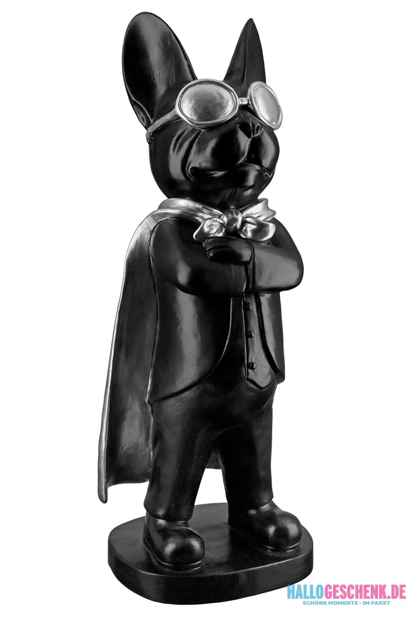 Figur: Bulldogge „Hero Dog“ • Kunstharz • Schwarz/ Silber • 32,5x13x10 cm • Gilde - Figur