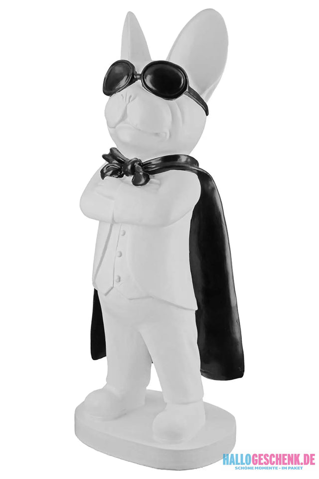 Figur: Bulldogge „Hero Dog“ • Kunstharz • Weiß / Schwarz • 32,5x12,5x10 cm • Gilde - Figur