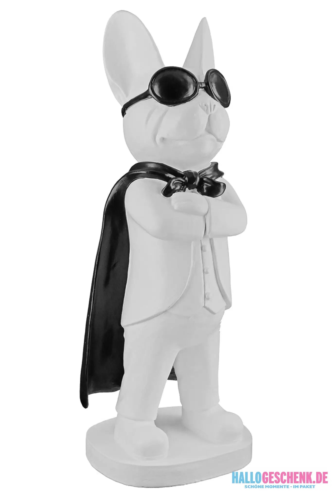 Figur: Bulldogge „Hero Dog“ • Kunstharz • Weiß / Schwarz • 32,5x12,5x10 cm • Gilde - Figur