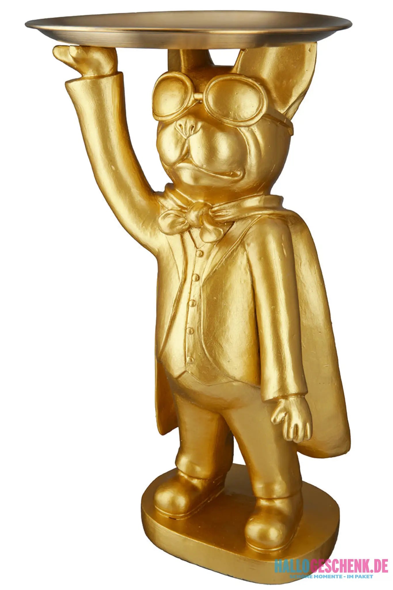 Figur: Bulldogge „Hero Dog“ mit Tablett • Kunstharz • Gold • 31×13×10 cm • Gilde - Figur
