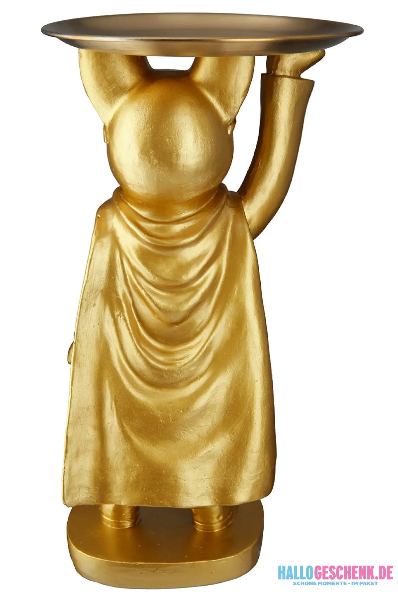 Figur: Bulldogge „Hero Dog“ mit Tablett • Kunstharz • Gold • 31×13×10 cm • Gilde - Figur