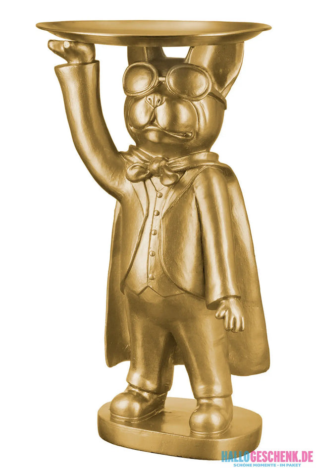Figur: Bulldogge „Hero Dog“ mit Tablett • Kunstharz • Gold • 31×13×10 cm • Gilde - Figur