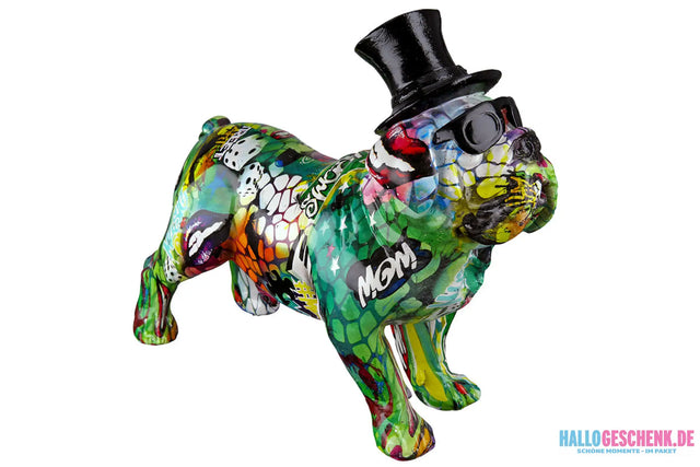 Figur: Bulldogge „Street Art 3“ • Kunstharz • mehrfarbig • 24×27×10 cm • Gilde - Figur