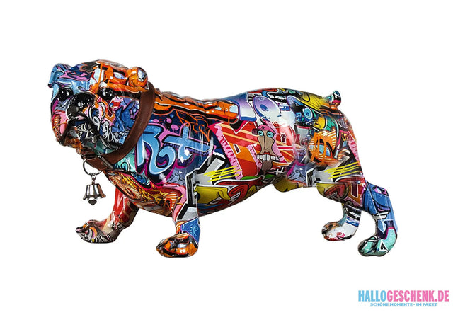 Figur: Bulldogge „Street Art“ • Kunstharz • mehrfarbig • 18x38x21 cm • Gilde - Figur