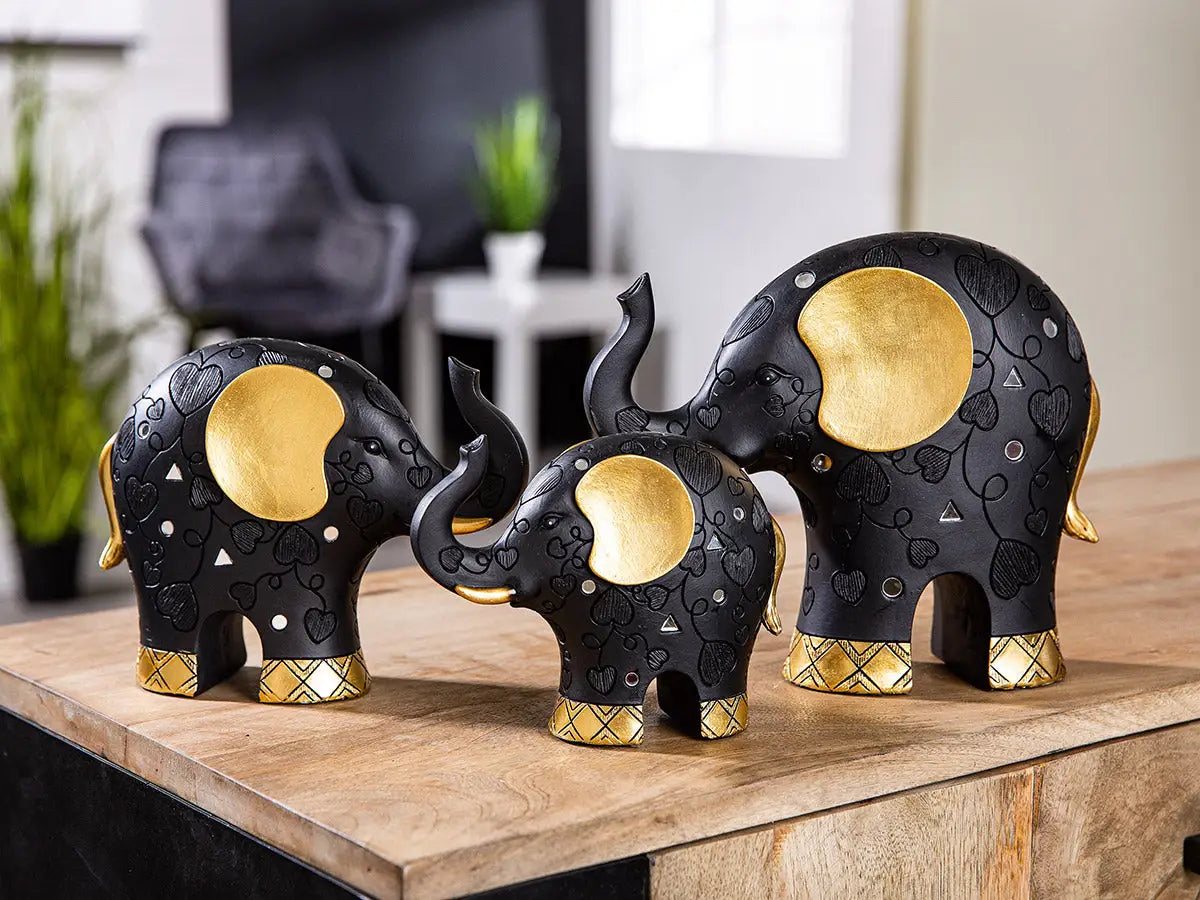 Figur: Elefant „Ajok“ • Kunstharz • schwarz mit goldfarbenen Akzenten • 20×7×23 cm • Gilde - Figur