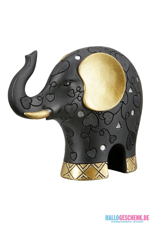 Figur: Elefant „Ajok“ • Kunstharz • schwarz mit goldfarbenen Akzenten • 20×7×23 cm • Gilde - Figur