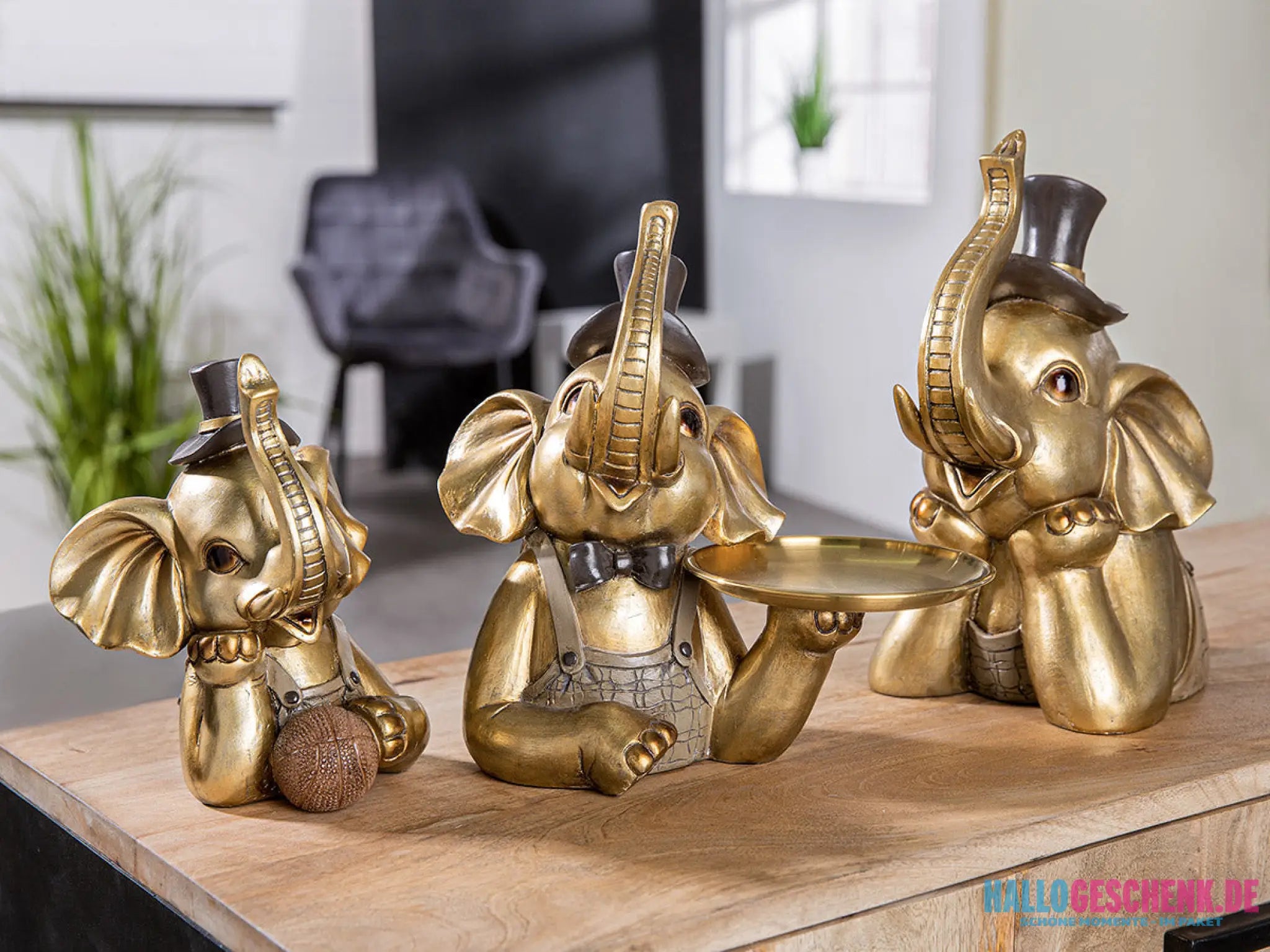 Figur: Elefant „Maroni“ – Kunstharz • goldfarben • 29×15×24 cm • Gilde - Figur