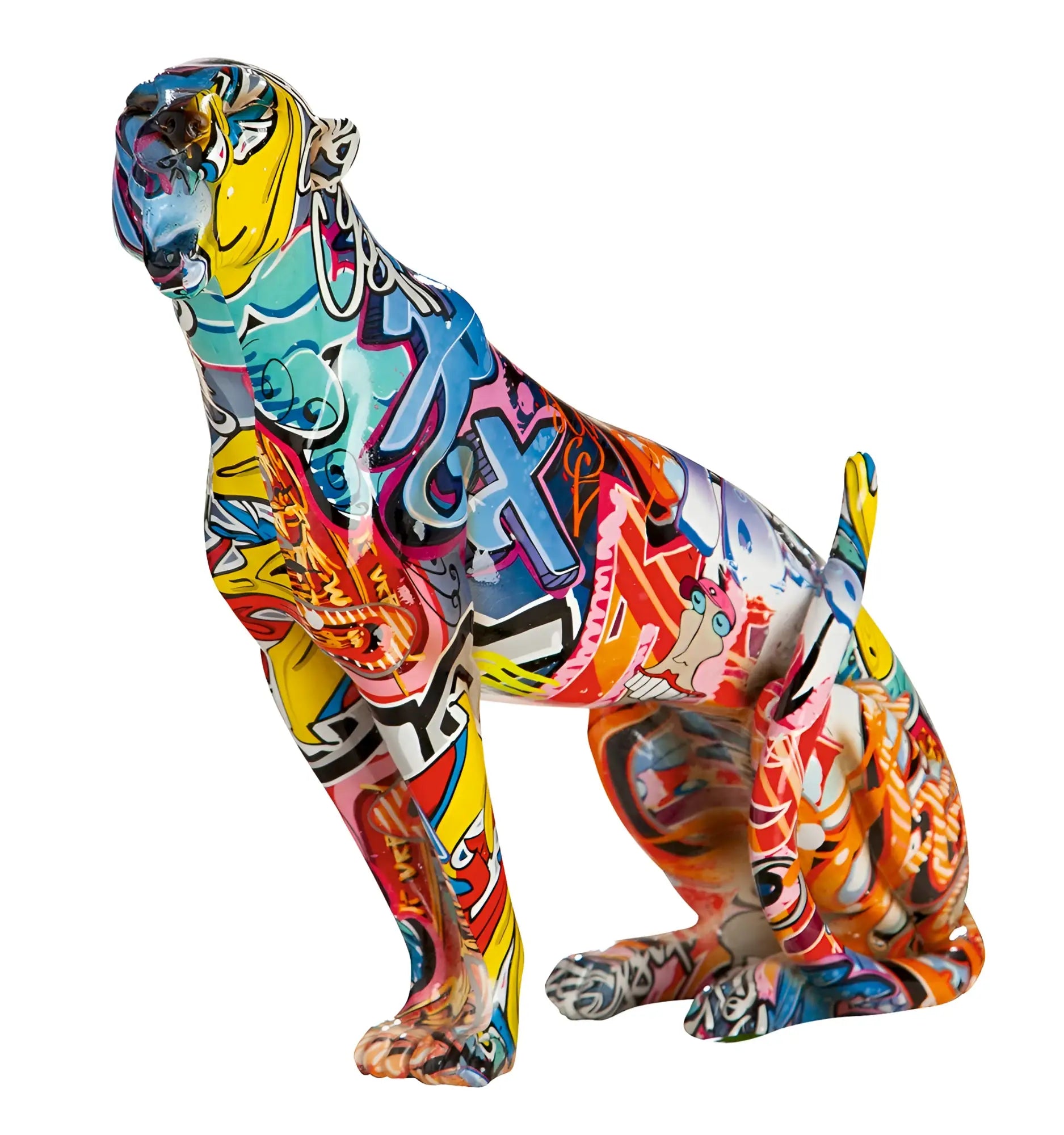 Figur gepard street art 1 aus kunstharz mit buntem graffiti muster und glänzender oberfläche 33x33x10 cm gilde