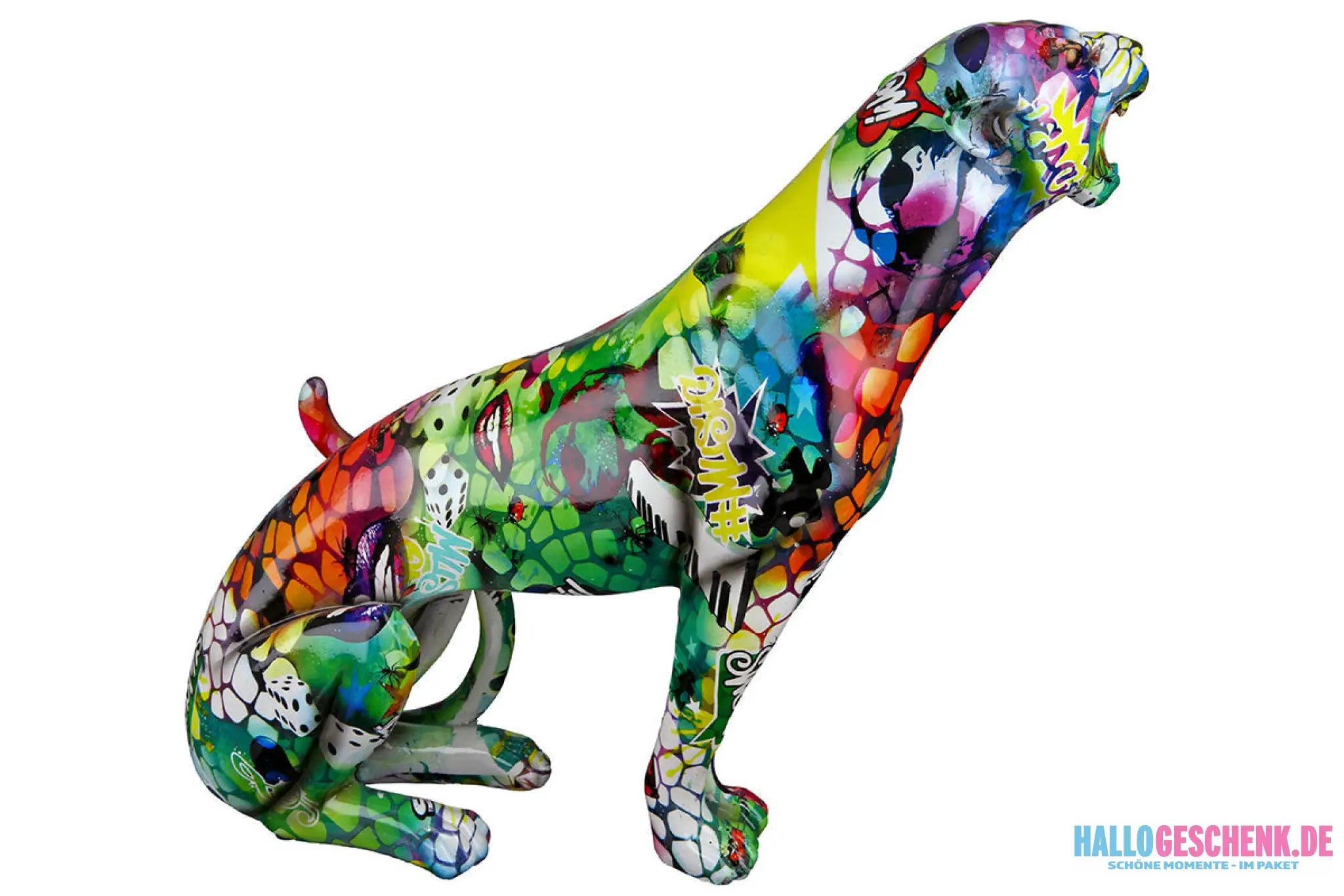 Figur: Gepard „Street Art 2“ • Kunstharz • mehrfarbig • 28×33×9 cm • Gilde - Figur