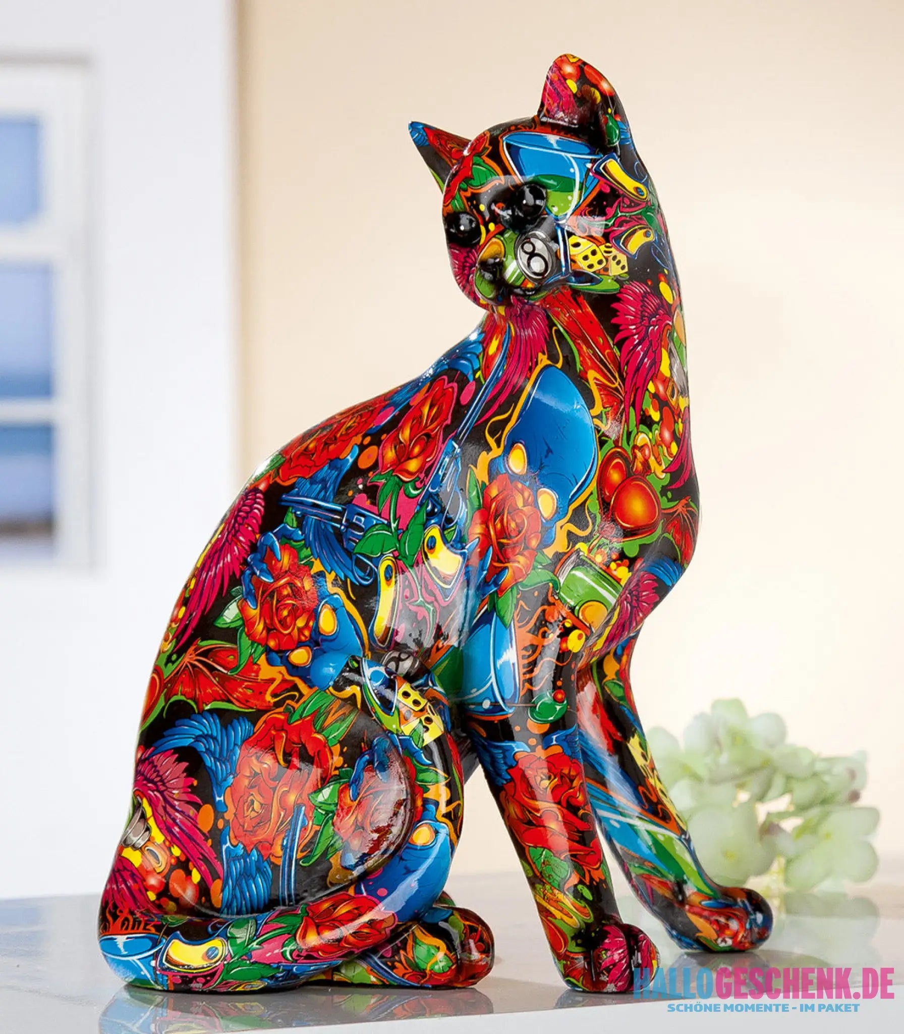 Figur: Katze „Street Art 1“ • Kunstharz • mehrfarbig • 29x23x16 cm • Gilde - Figur
