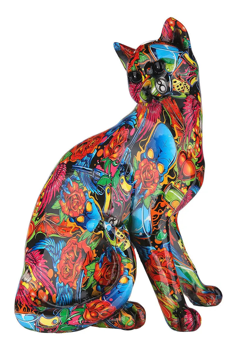 Figur: Katze „Street Art 1“ • Kunstharz • mehrfarbig • 29x23x16 cm • Gilde - Figur