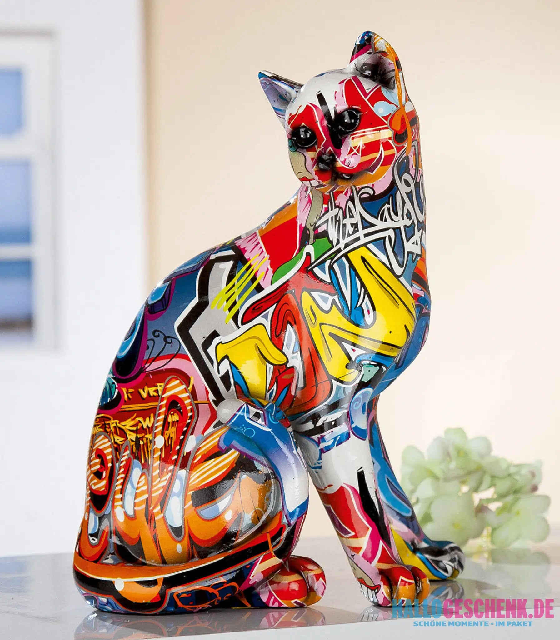 Figur: Katze „Street Art 2“ • Kunstharz • mehrfarbig • 29x21x16 cm • Gilde - Figur