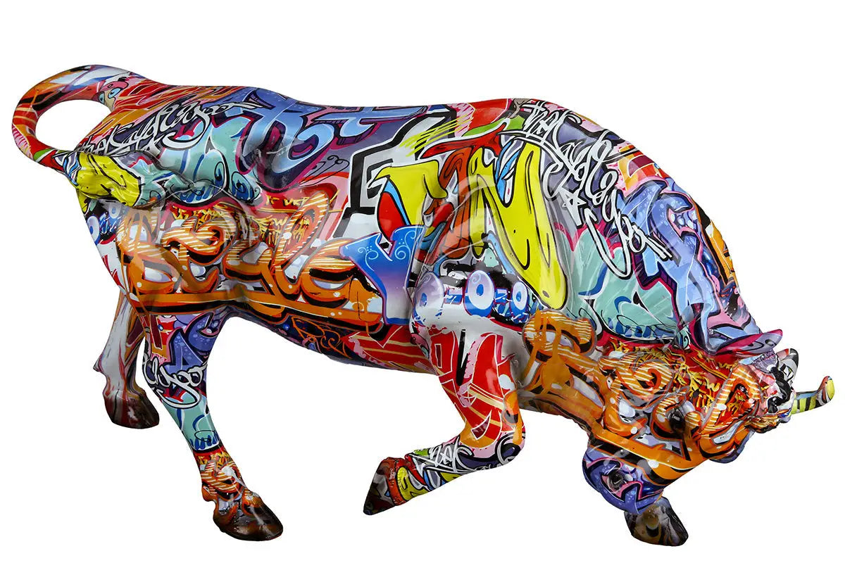 Figur: Stier „Street Art“ • Kunstharz • mehrfarbig • 27×52×15 cm • Gilde - Figur