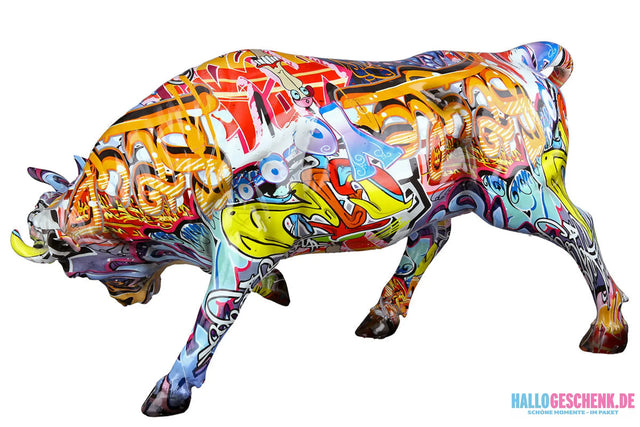 Figur: Stier „Street Art“ • Kunstharz • mehrfarbig • 27×52×15 cm • Gilde - Figur