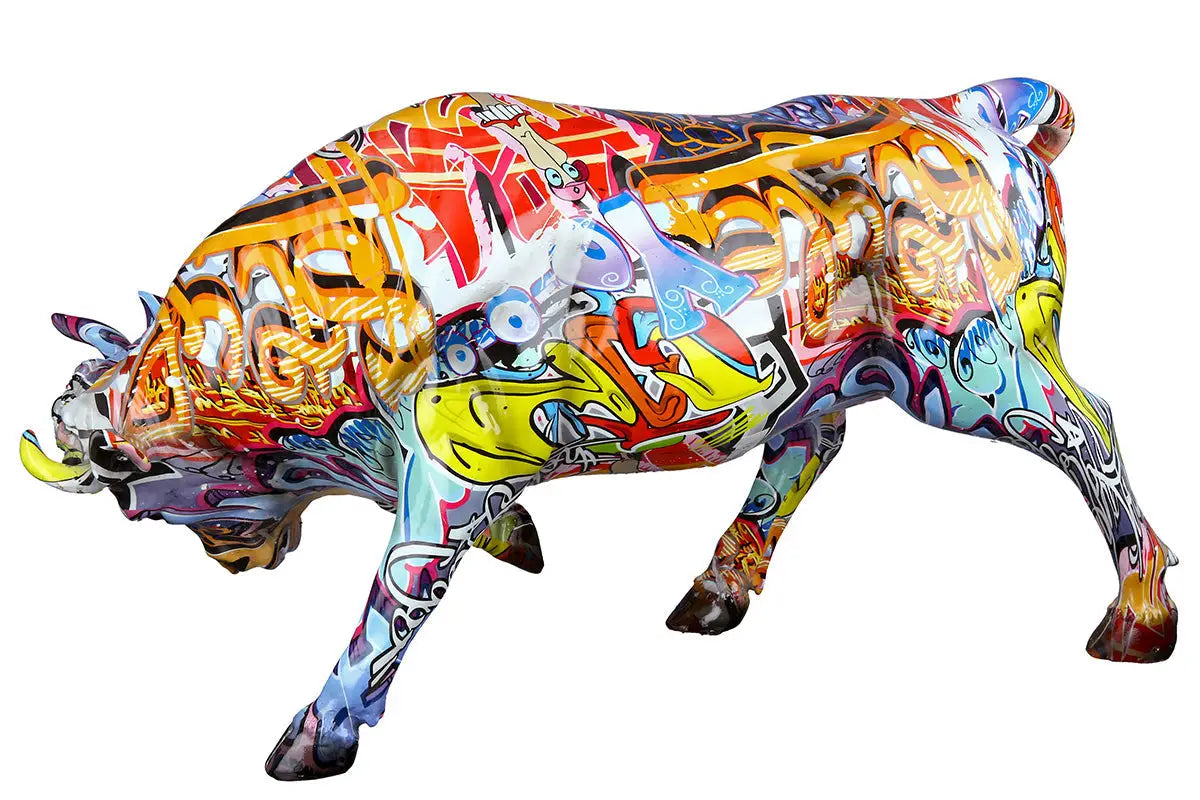 Figur: Stier „Street Art“ • Kunstharz • mehrfarbig • 27×52×15 cm • Gilde - Figur