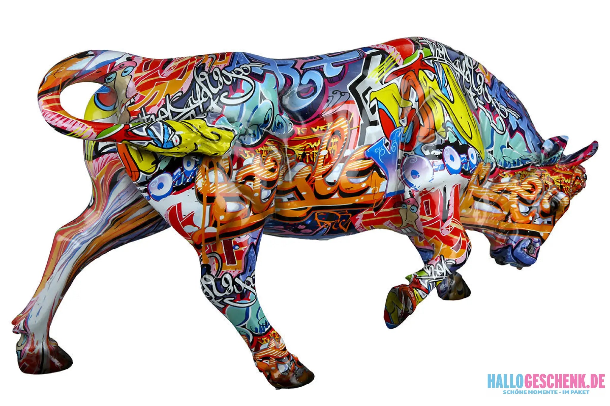 Figur: Stier „Street Art“ • Kunstharz • mehrfarbig • 27×52×15 cm • Gilde - Figur