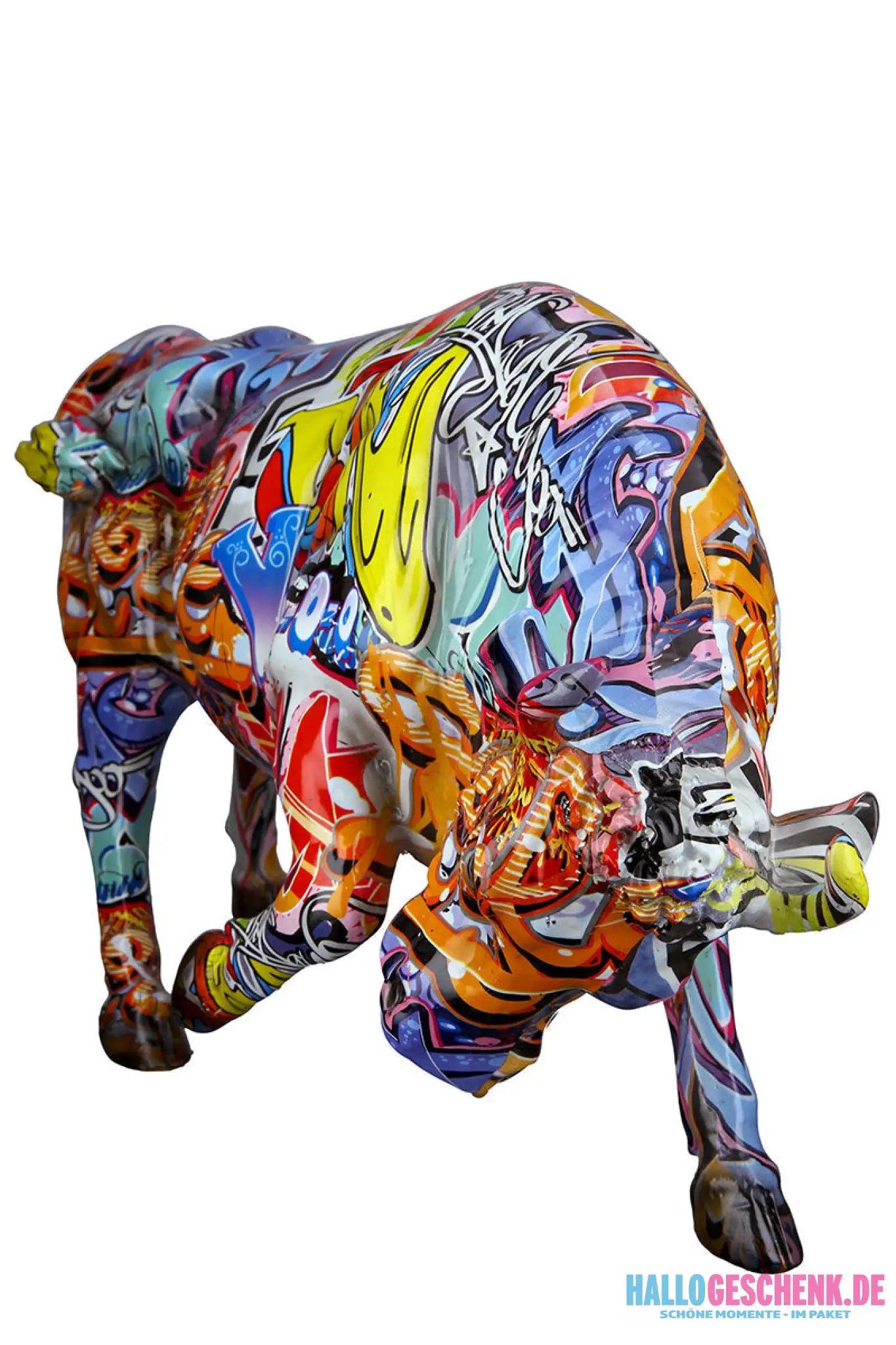 Figur: Stier „Street Art“ • Kunstharz • mehrfarbig • 27×52×15 cm • Gilde - Figur