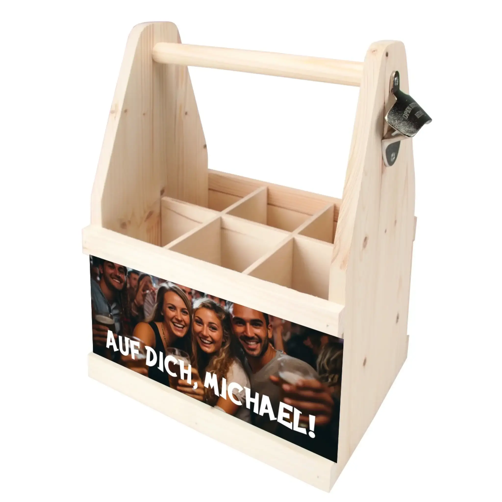 Flaschenträger Caddy für Bier, Cola etc. mit deinem Bild und Flaschenöffner • Fotogeschenk • personalisiert