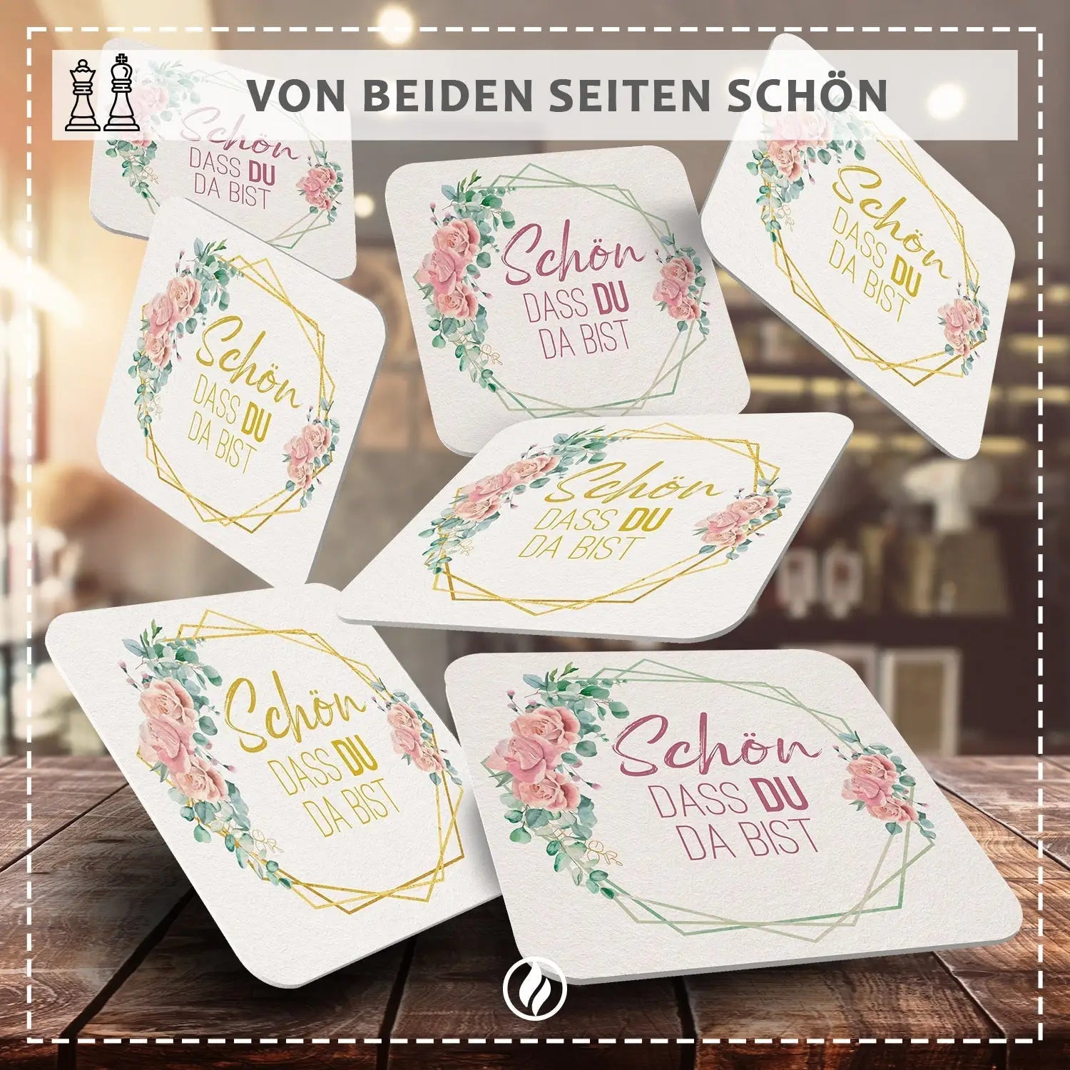Florale Bierdeckel ’Schön dass du da bist’